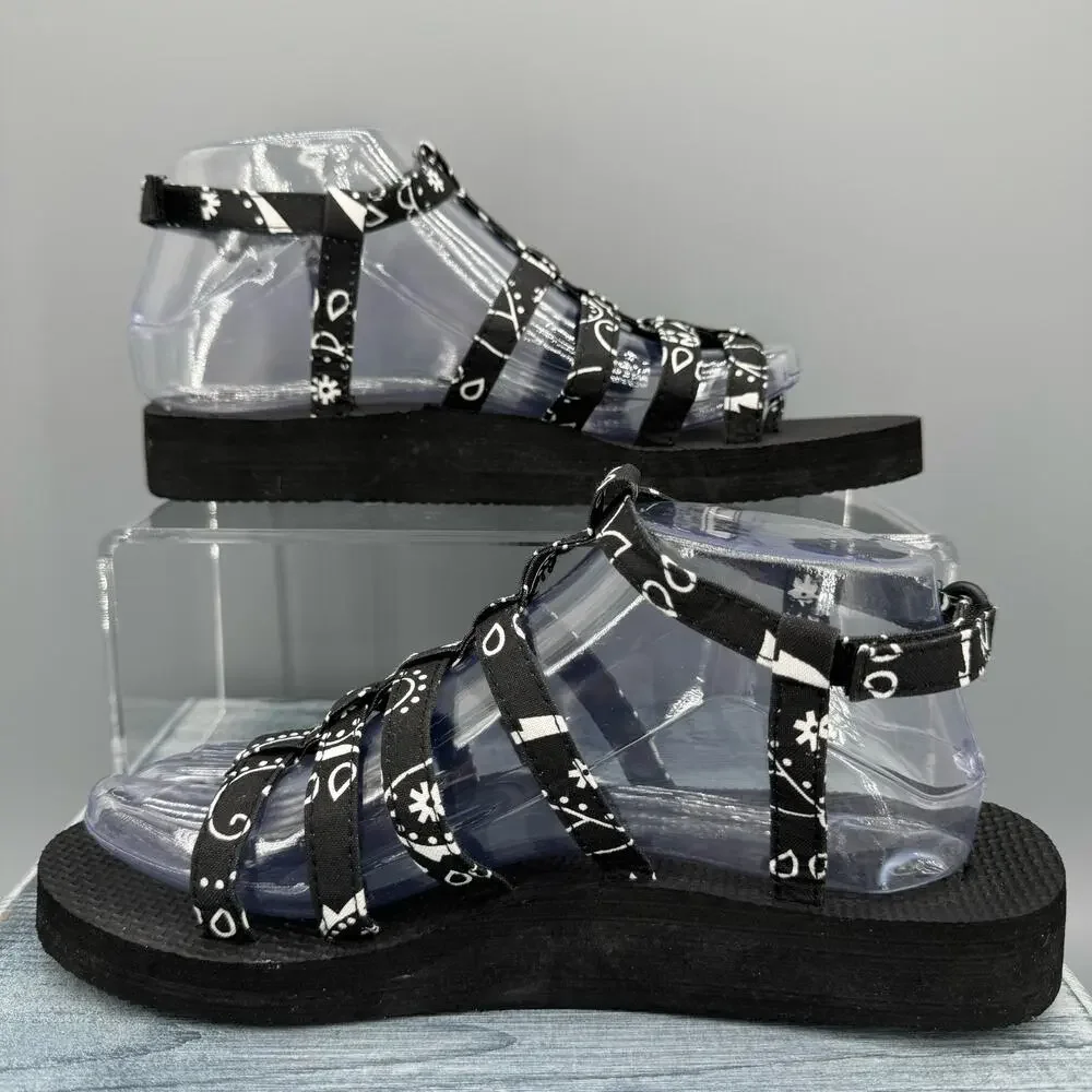 NEW Arizona Love Trekky Printed Canvas Spartiate Sandals Black/White Size 9